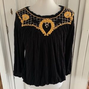 Free People Embroidered Bubble Hem Top